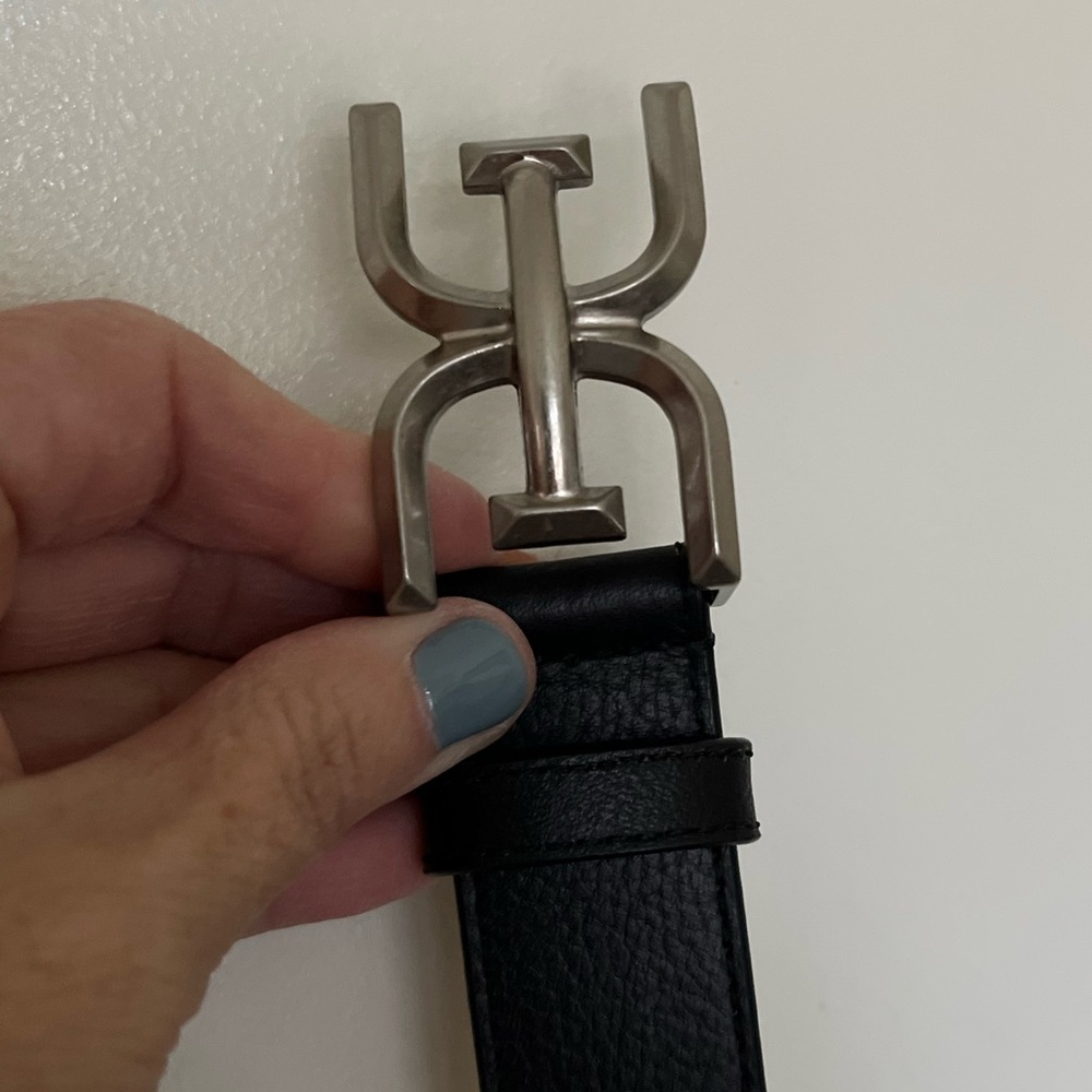 Sam Edelman Black Leather Belt with Silver Buckle